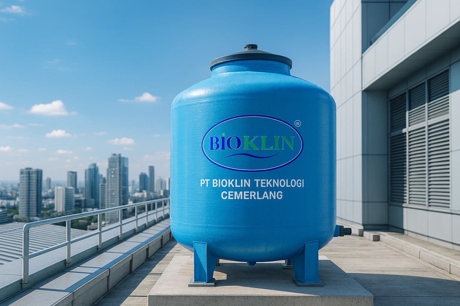 roof tank fiber PT. Bioklin Teknologi Cemerlang di rooftop gedung bertingkat