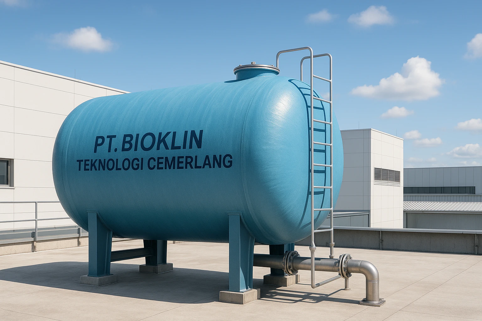 tandon air fiberglass PT. Bioklin Teknologi Cemerlang di rooftop gedung untuk sistem air bersih
