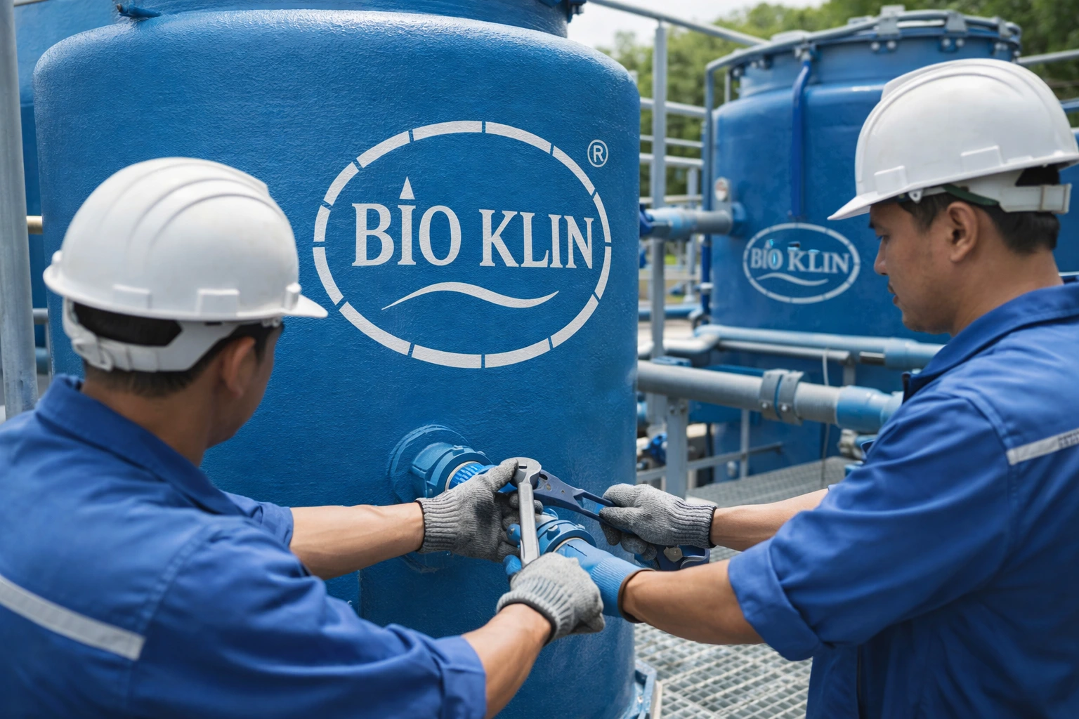 Proyek instalasi WWTP industri dengan tangki FRP oleh PT Bioklin